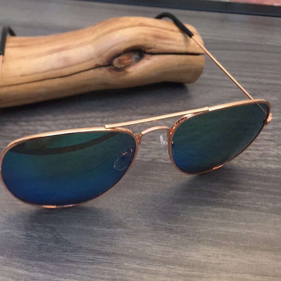 New Unisex Rose Gold Wire Frame Aviator Sunglasses - Picture 2 of 6